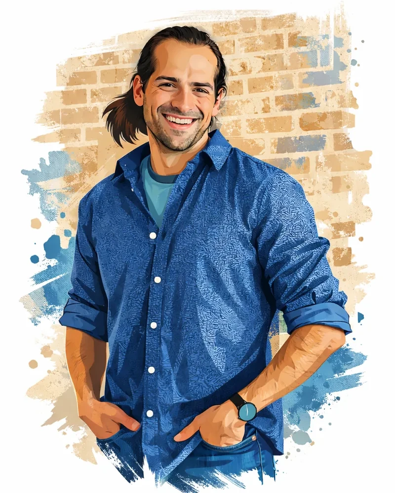 Stylized illustrated portrait of Matt Hester.